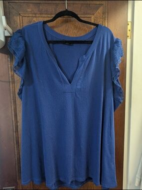 Lane Bryant Deep Blue V-Neck Ruffle Sleeve Tunic